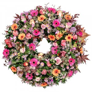Mini Gerberas and Roses funeral wreath