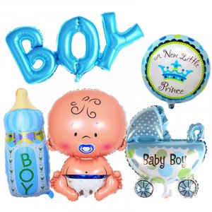 Modrá sada pěti různých balónků k narození chlapce