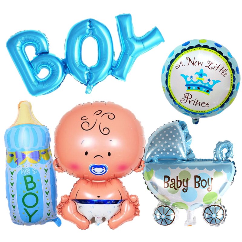 Modrá sada pěti různých balónků k narození chlapce