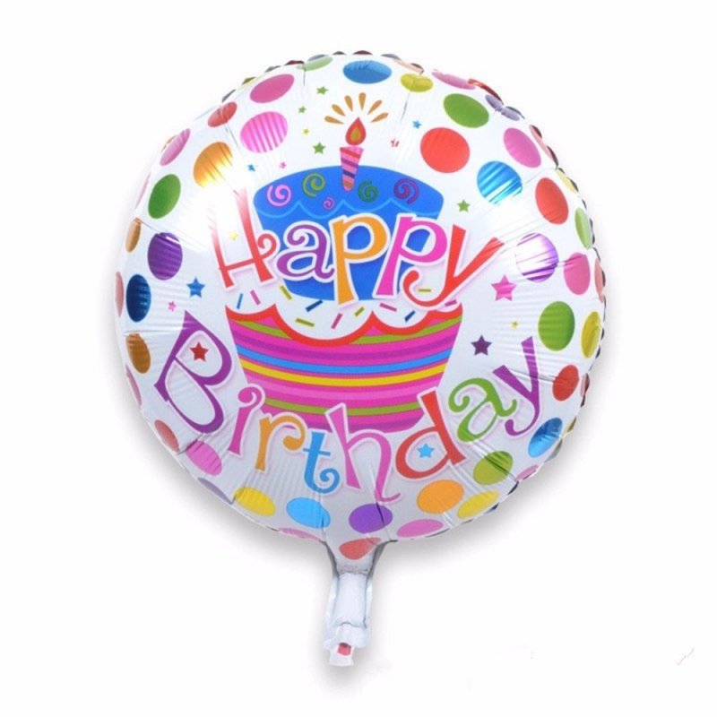 Kulatý fóliový balónek Happy Birthday dort a puntíky